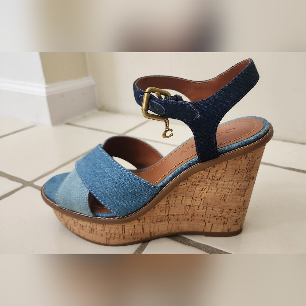 Coach Cross Band Wedge Sandals